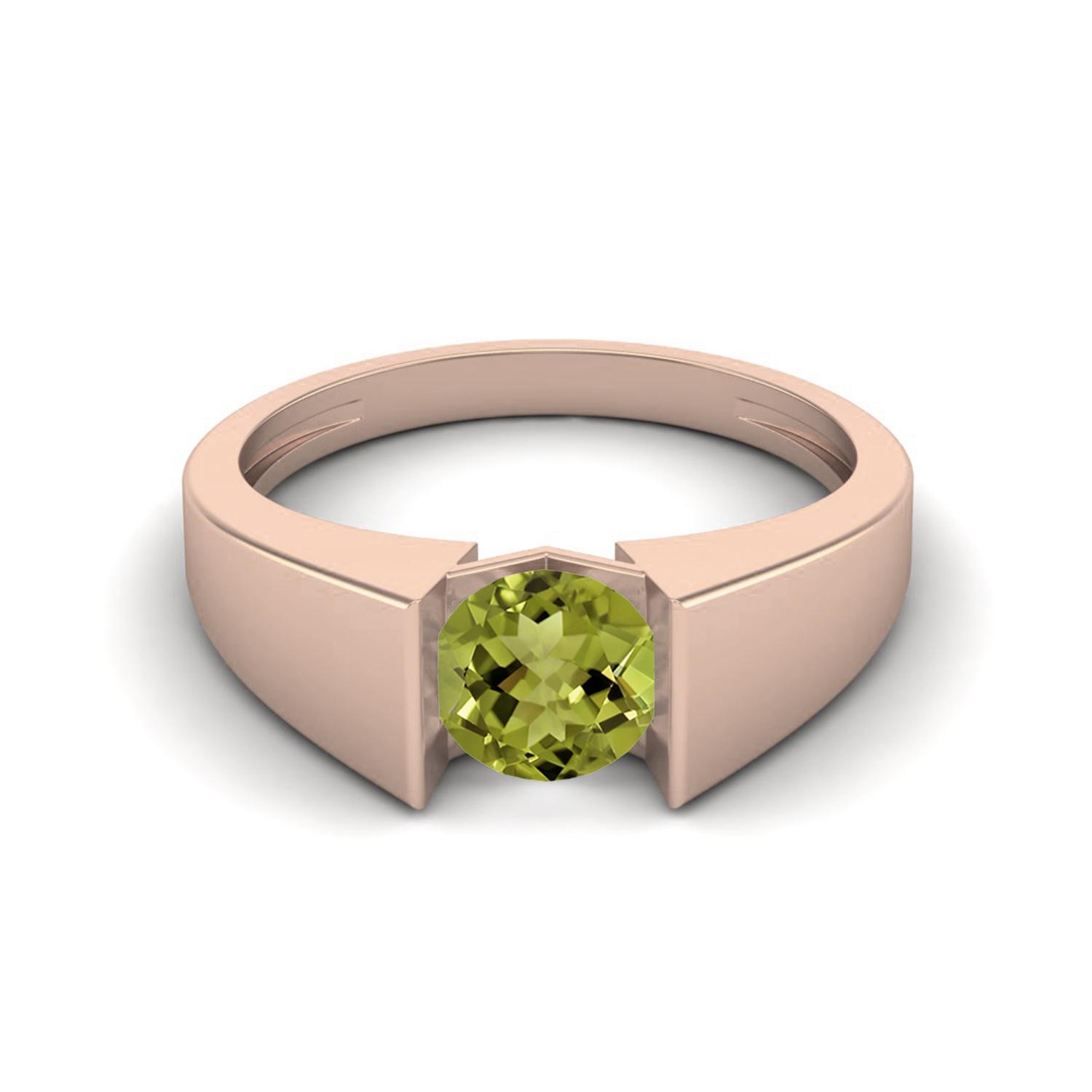 0.85 Ctw Round Peridot 925 Sterling Silver Rose Vermeil Solitaire Tension Set Women Wedding  Ring 9