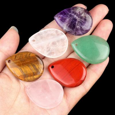 Natural Agate & Amethyst Crystal Pendant - Rose Quartz Water Drop, 25x33mm DIY Jewelry Charm