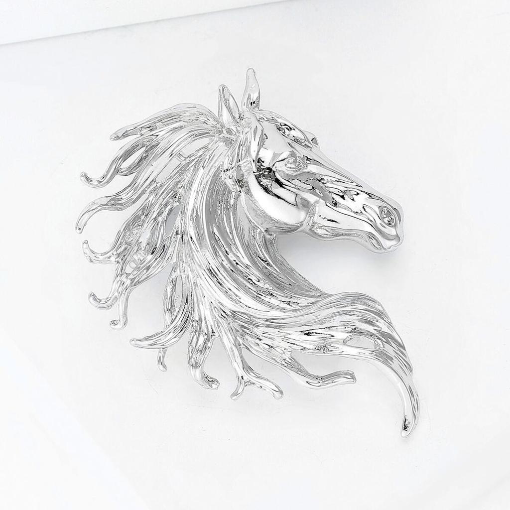 Luxury Glossy Horse Head Brooches for Women Zodiac Animal Pins Casual Party Accessories New Year Gifts Friends