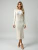 2026 European Off-White Long-Sleeve Knit Slimming Dress for Women – Spring/Summer