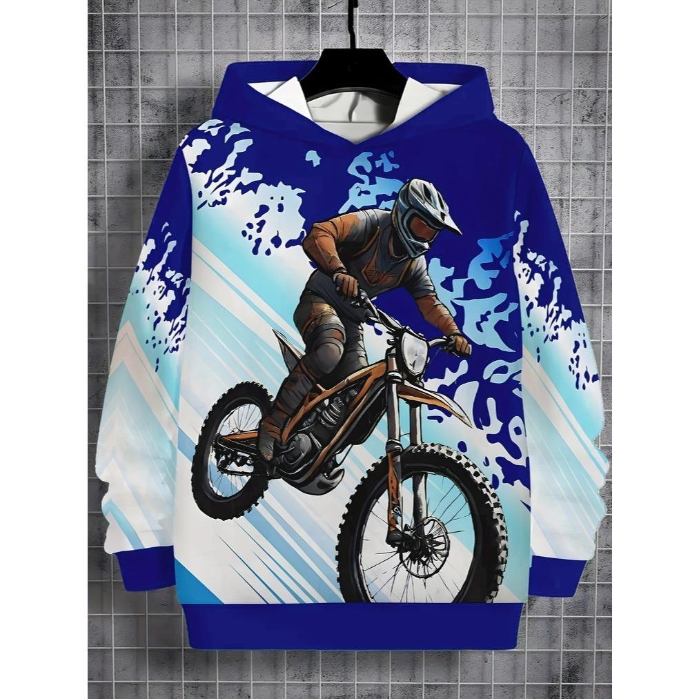 Trendy Boys Hip Hop Pattern Hoodie - Casual Long Sleeve Hoodie, Polyester Knitted Fabric, Spring and Autumn Style