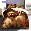 Two Shih Tzus Pattern Bedding Home Decoration Birthday Gift (1 * Duvet Cover + 2 * Pillowcase, Without Core)