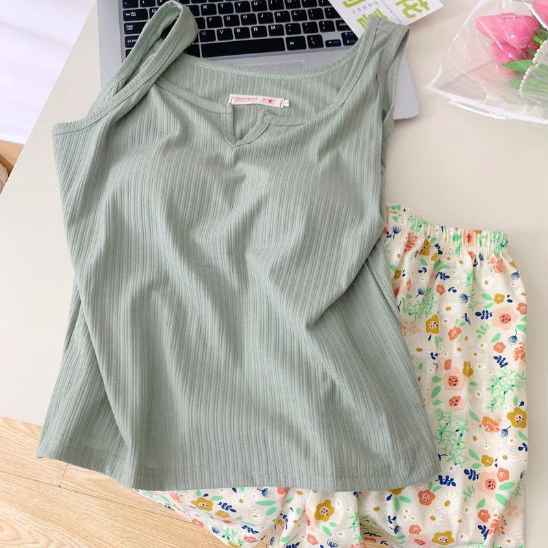 

Women s Padded Camisole Pajama Set: Wearable Outdoors, Includes Shorts & Vest, Lightweight Two-Piece Homewear, Imitation Cotton, Round Neck XL-2XL