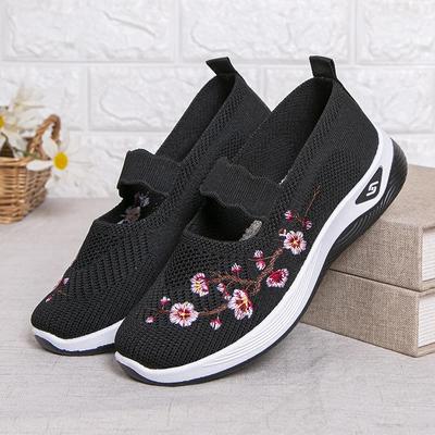 Mode 2024 Sommer Neue Flache Bestickte Einzelne Schuhe, Ein-Schritt Atmungsaktive Freizeitschuhe für Damen, Stoffschuhe