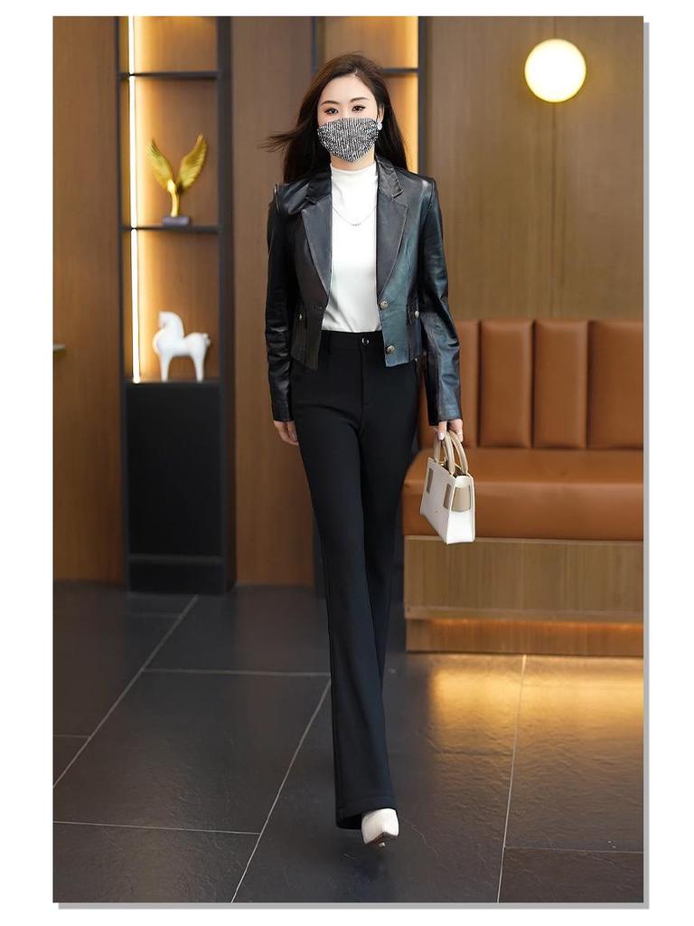 Women's High Waist Fleece-Lined Micro Flare Pants - Slim Fit, Elastic, Casual, and Versatile for Autumn and Winter.