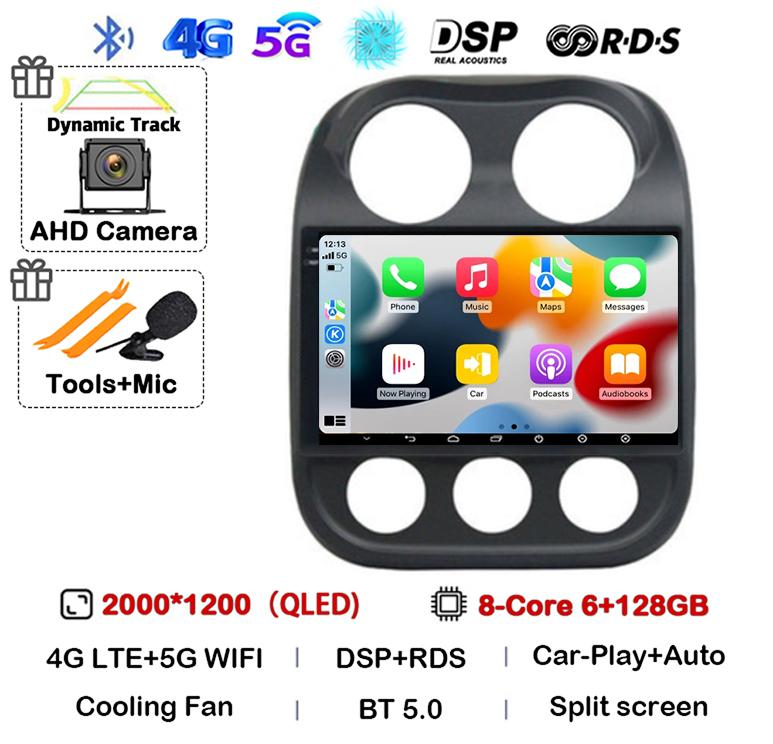 Android 14 Carplay Auto Car Radio For Jeep Compass Patriot 2010 2011 2012 2013 2014 2015 2016 GPS Multimedia Stereo Player QLED