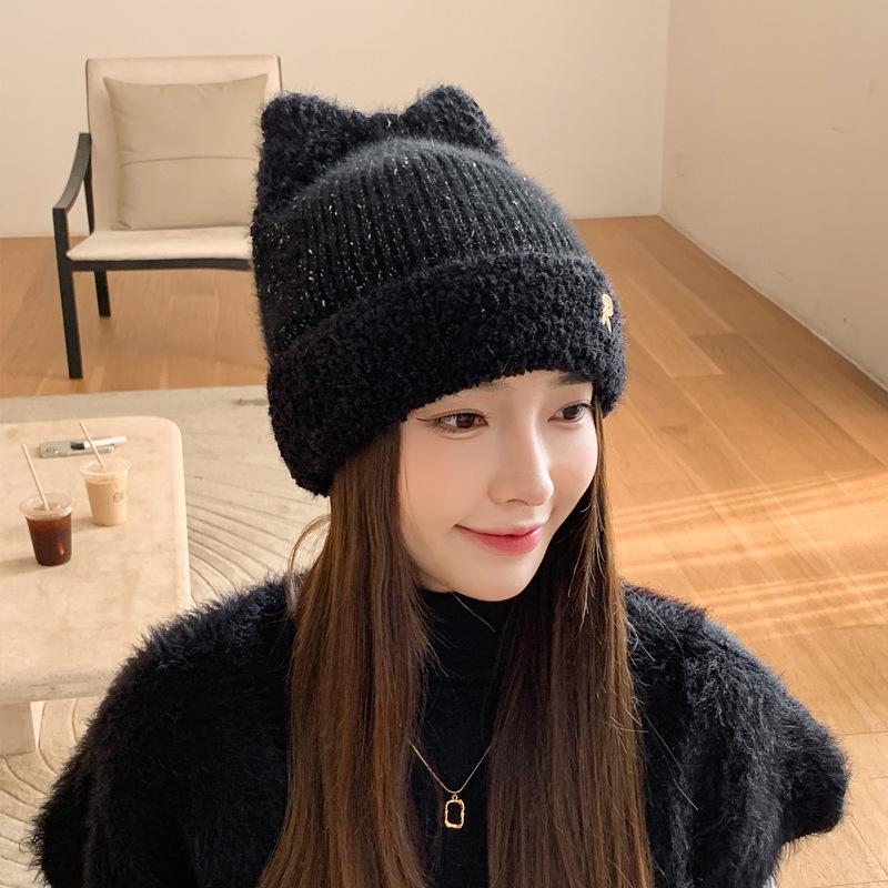 New wool hat cat ears ear protection autumn and winter warm cold hat men's and women's cute knitted hat