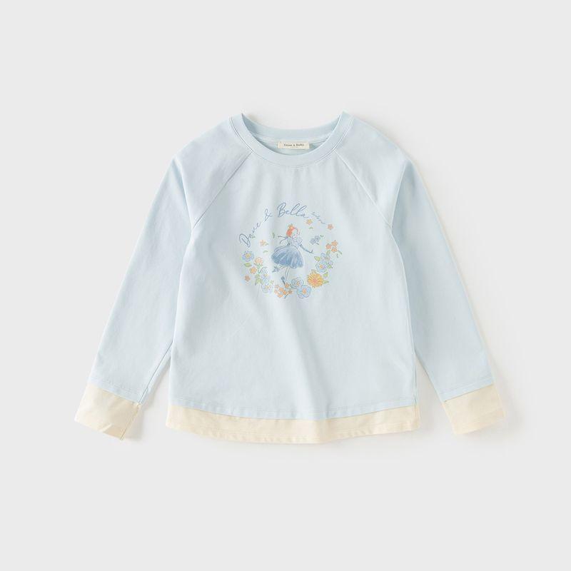David Bella Children s Long-Sleeve T-Shirt for Girls, 2026 New Style, Faux Two-Piece Base Shirt, Spring Top for Older Children Blue [Ready Stock] 140