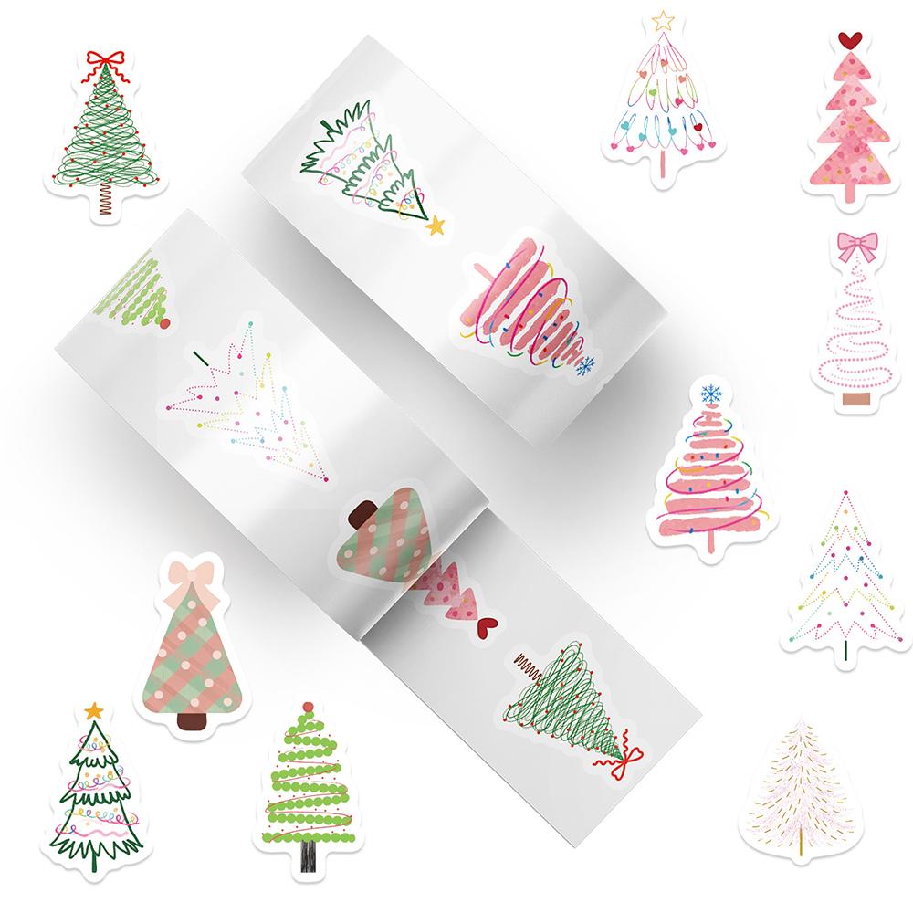 500pcs/Roll Cartoon Christmas Tree Reward Stickers Cute Creative Decoration Decal for Suitcase Laptop DIY Seal Label Sticker Toy