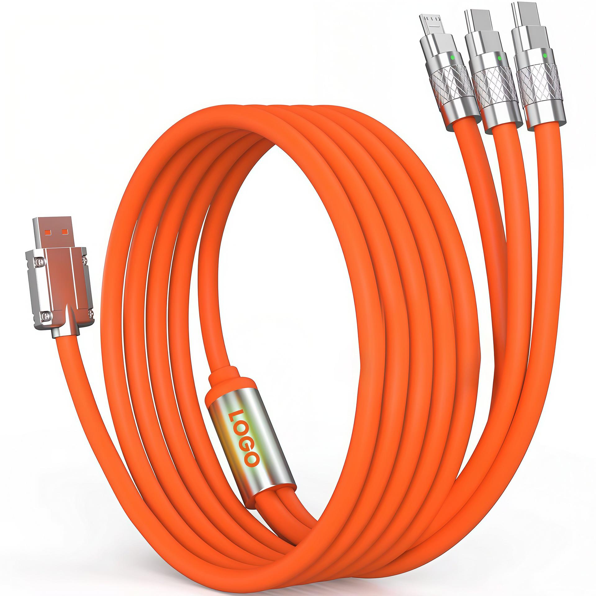 3-in-1 Multi-Functional Fast Charging Cable for Apple, Huawei, and Android Devices Orange 1.2m