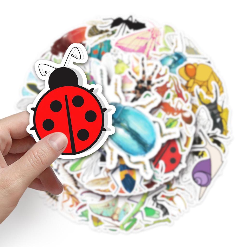 50pcs Cartoon Insect Stickers: Trendy, Waterproof, Decorative for Suitcases & Laptops
