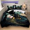 3pc Haunted House Moonlit Night Cover Set - 1 Quilt Cover + 2 Pillowcases, All Seasons Bedroom Setting, Perfect for Home068