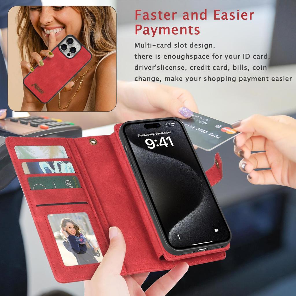 iPhone 16/15 Magnetic Leather Wallet Phone Case Cover