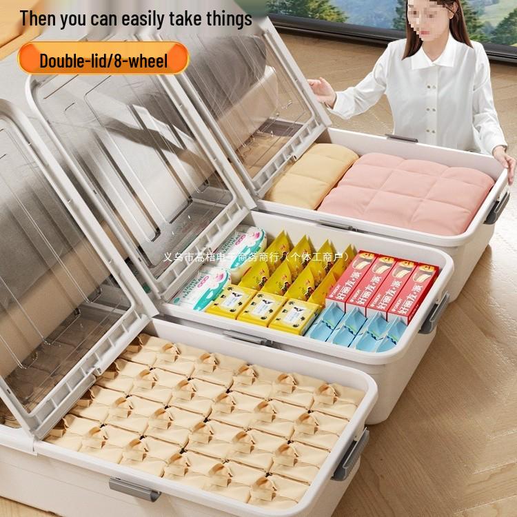 Transparent Underbed Storage Box with Wheels for Clothes and Quilts