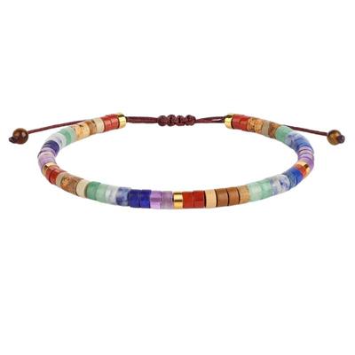 Pulseira dos 7 Chakras Pedra Natural Miçangas Joia Tecida Para Mulheres Com as 7 Cores dos Chakras Vermelho Laranja Amarelo Verde Índigo Violeta