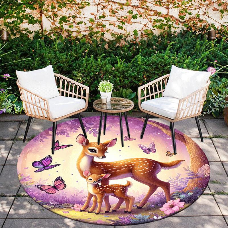 1pc Soft, Absorbent & Non Slip Elegant Sika Deer Round Rug Soft Circle Rug for Living Room & Bedroom Decor, Chair Mats, and Unforgettable Ho