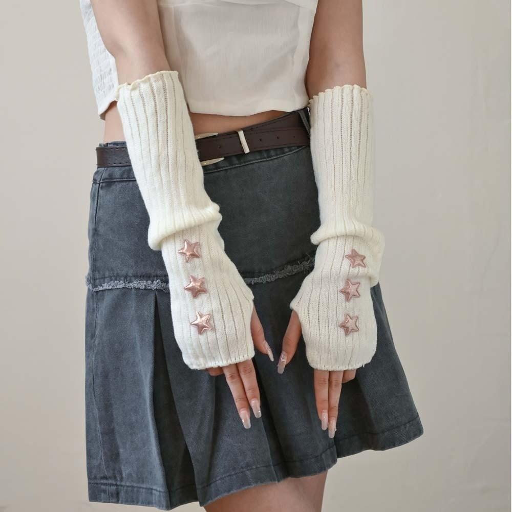 Lange Stulpen Schützende Elastische Gestrickte Fingerlose Ärmel Lange Gothic Y2K Stern Armstulpen Cool Atmungsaktiv Wärmer Lange Stulpen Mädchen