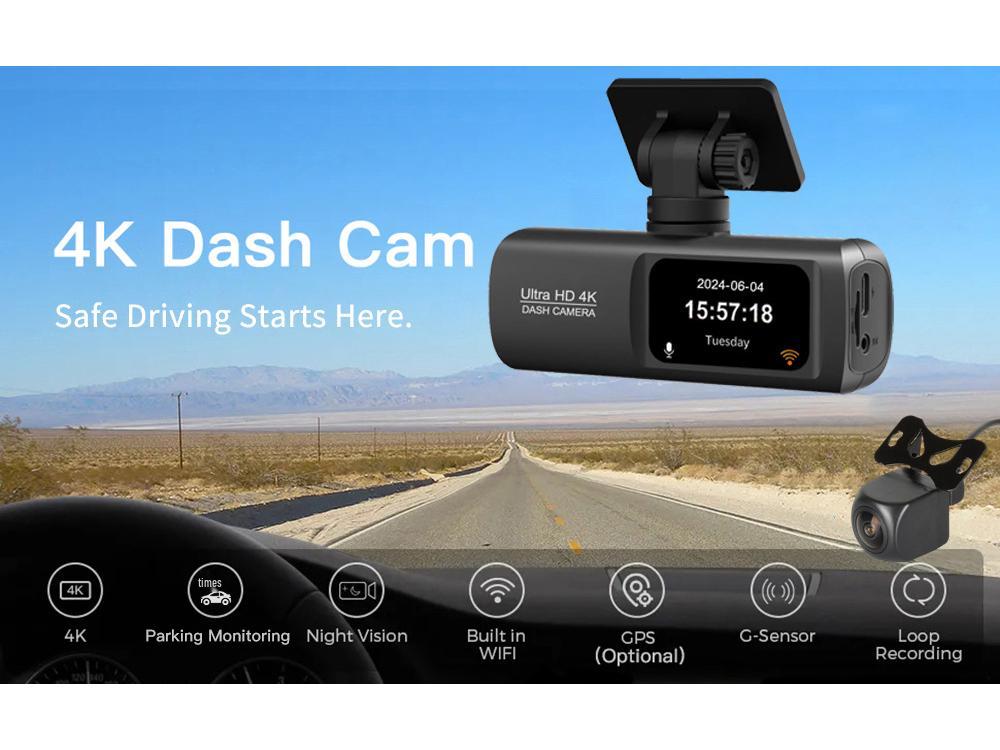 Cross-Border V22 4K HD Front & Rear Dual-Recording Dash Cam with GPS Trajectory & Mobile Connectivity