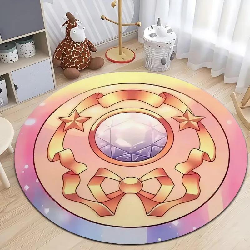 Sailor Moon Różowy Nadruk Okrągły Dywanik Dywan do Sypialni Dziewczynki Dywanik Podłogowy Antypoślizgowy do Salonu Dywaniki pod Stolik Kawowy do Domu Dywanik do Pokoju Dziewczynki