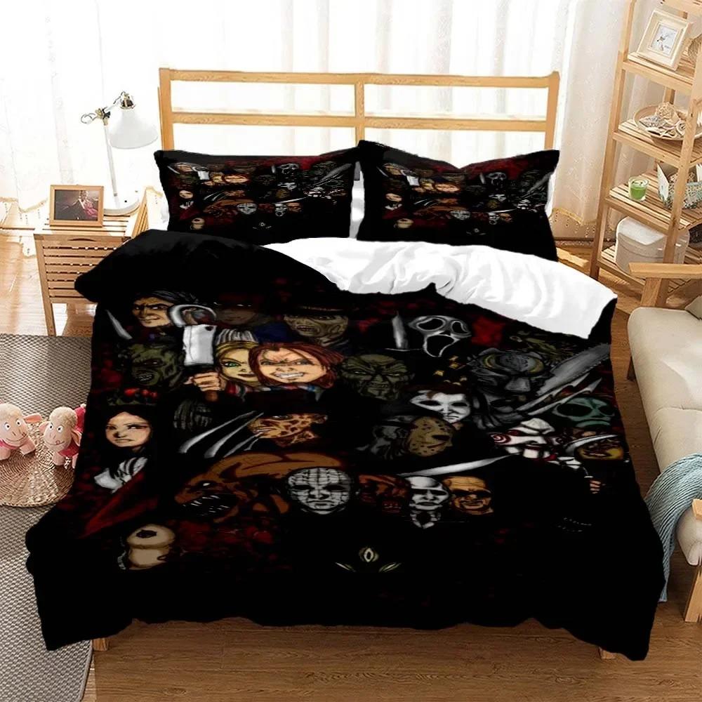 Comforter Halloween Horror Movie Clown Bedding Set 3D Printed Suitable For Bedroom Kids Home Textile