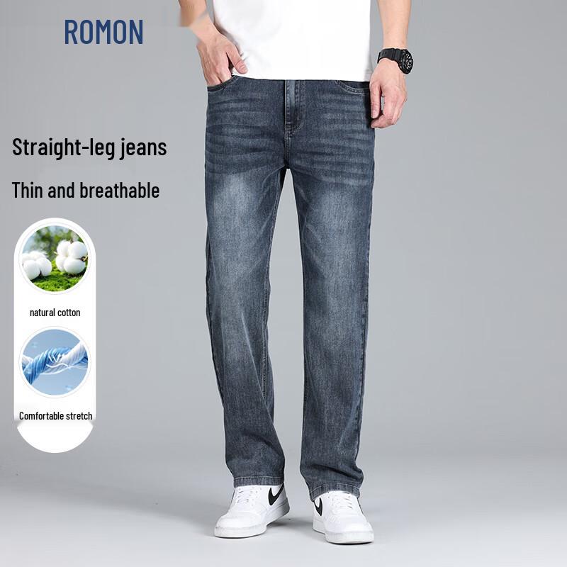 ROMON Men s Natural Cotton Blend Retro Summer Jeans 33
