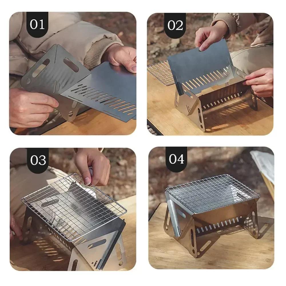 Folding Portable Barbecue Charcoal Grill Barbecue Desk Tabletop Outdoor Stainless Steel Smoker BBQ for Outdoor Cooking Camping