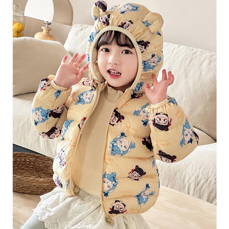 autumn cute Flower print coats Girls' warm cotton-padded children's clothes fashion style blue winter baby girl thickened short cotton-padded jacket