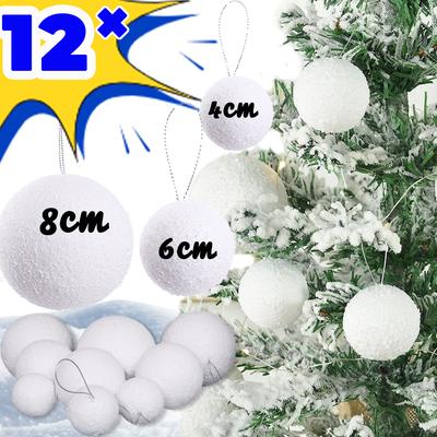6/12Pcs White Christmas Ball Round Foam Balls Xmas Tree Hanging Ornaments Home Wedding Party Festival Decoration Globe Supplies
