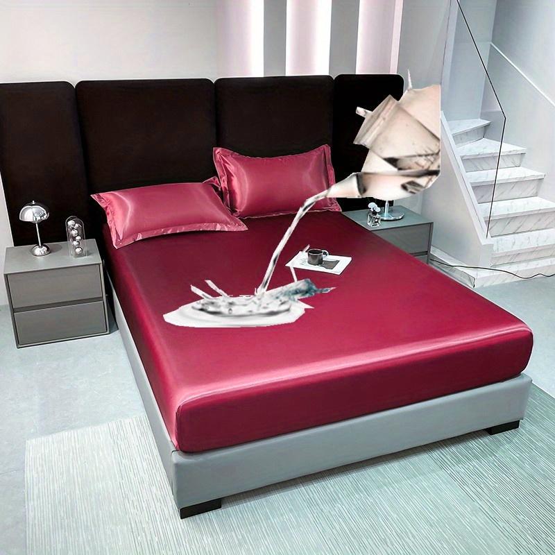 

1Pc Waterproof Fitted Bed Sheet with Elastic Band Black Golden White Anti-slip Adjustable Mattress Cover (Pillowcase Need Order) 150x200x25cm бордовый