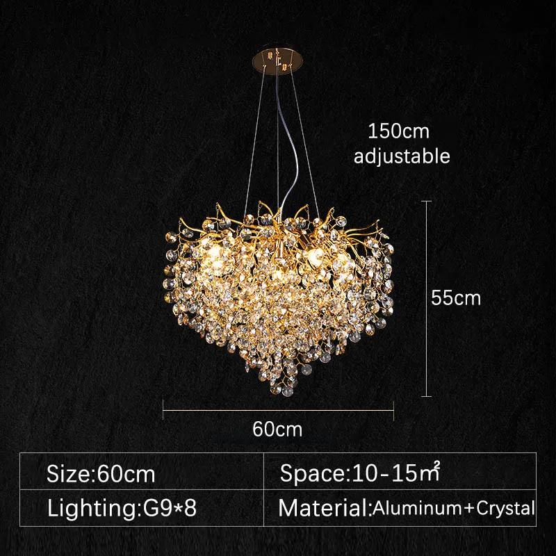 Minimalist LED Ceiling Chandelier Luxury Interior Decor Crystal Pendant Lamp for Living Dining Room Gold Silver Lighting Fixture
