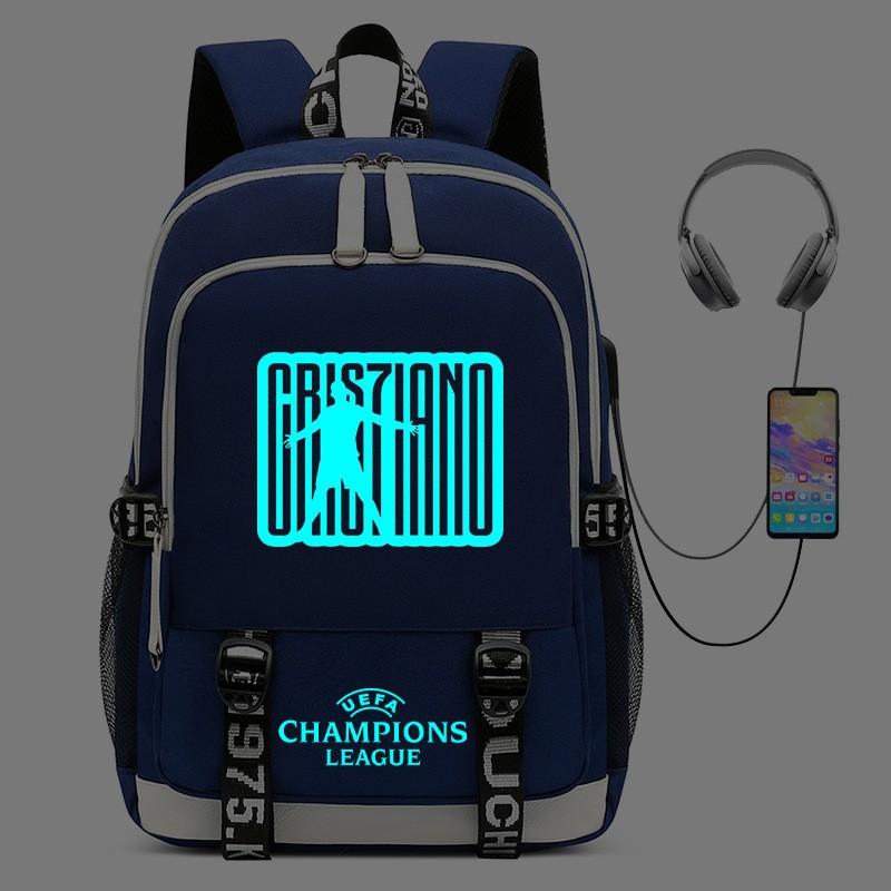 Cristiano Ronaldo Licensed Backpack With USB Charging Port Glow-in-the-Dark Design Lightweight School Outdoor Bag Teens