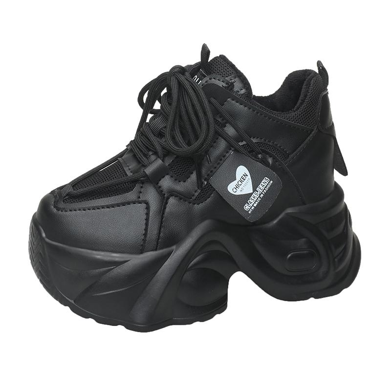 Fashion 9.5CM Women Platform Sneakers Lace-up Autumn Sports Dad Shoes High Top Chunky Casual Shoes Woman Thick Bottom Mesh White Shoes