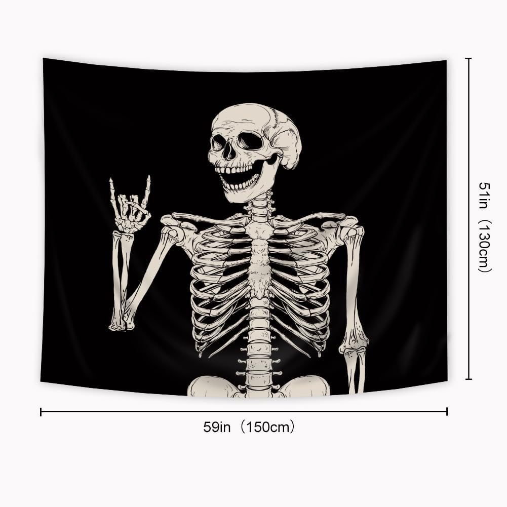 Riyidecor Skull Skeleton Tapestry Wall Hanging 51Hx59W Inch Funny Black and White Theme Home Decor for Men Women Gothic Hippie Halloween Bohemian