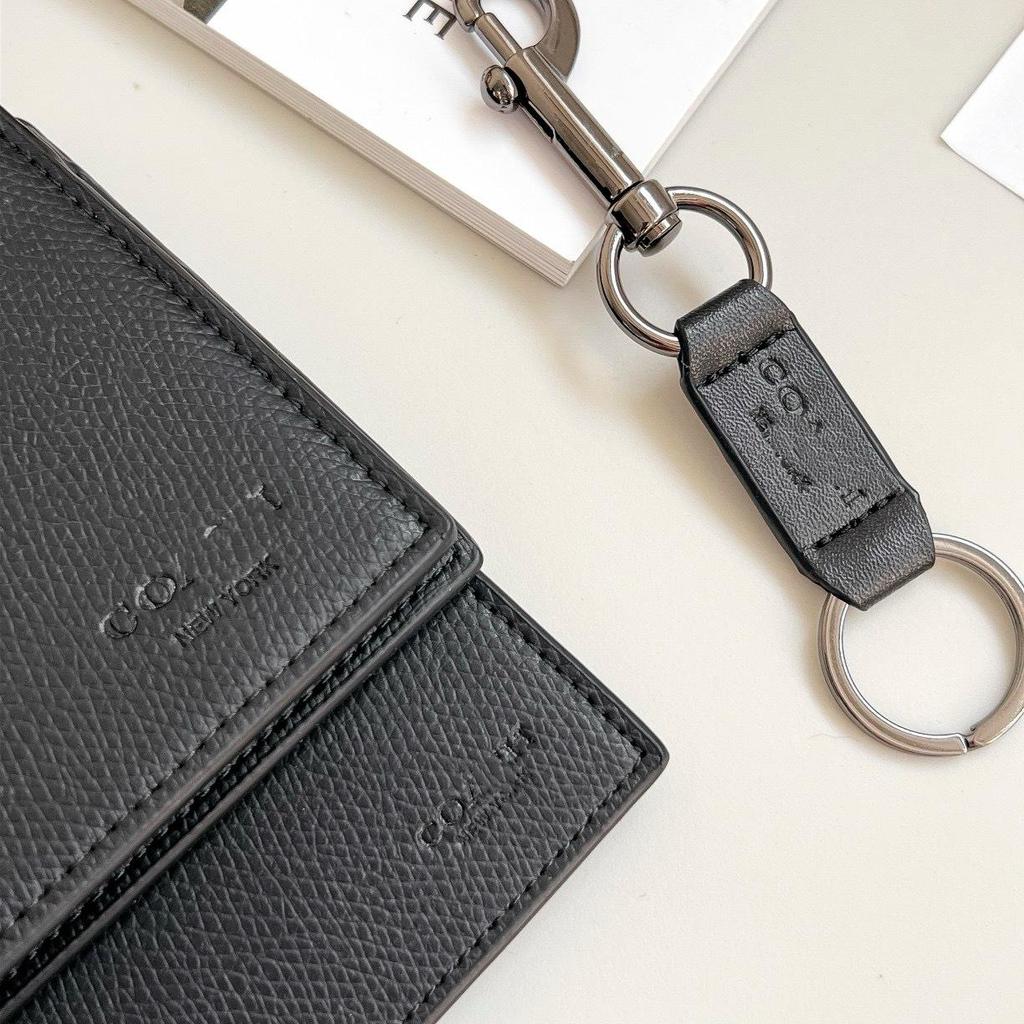 Men's Embossed Cowhide Bifold Wallet with Card Holder & Keychain