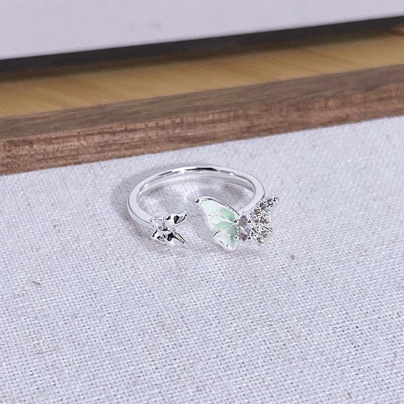Mint Matcha Milk Green Butterfly Open Ring Women'S Niche Design Small Fresh And Cold Ring