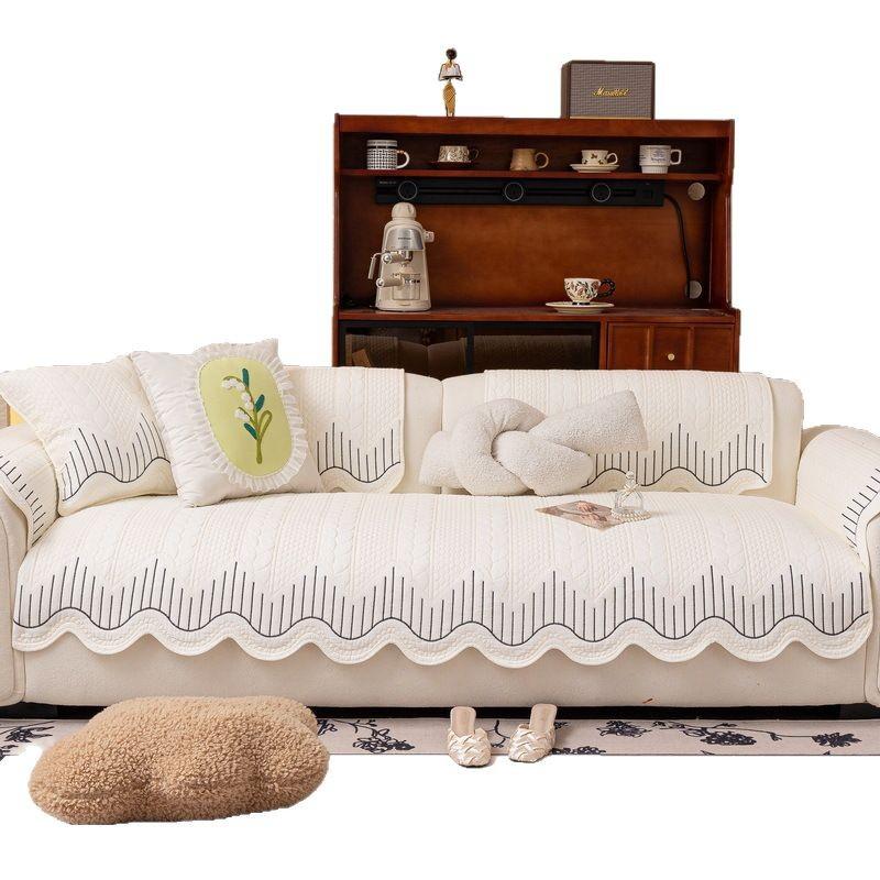 Pastoral Washed Cotton Sofa Cushion Fabric Is Universal In All Seasons  New Pure Cotton Seat Cushion Cover Cloth Non-Slip Cream Wind