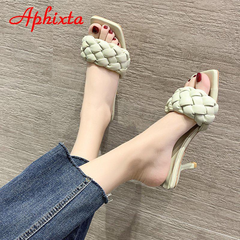 Fashion Aphixta 6 Cm Heels Slides Women Braided Rope Quality Weave Open Toe Flat Casual Slipper Leisure Sandal Female Beach Flip Flops