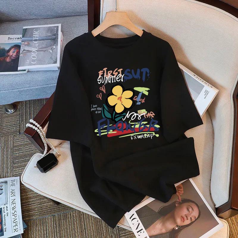 

Женская летняя футболка в стиле ретро, с масляной живописью, повседневная, свободного кроя M чёрный