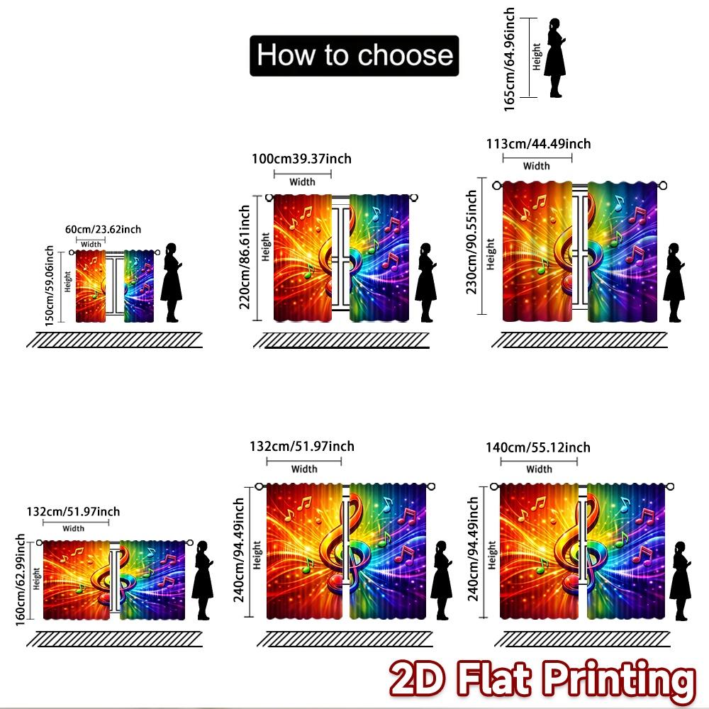 2D flat printing 2pcs Curtain Drapes Music Celebration Colors Digital Printed Polyester Drapes Seasonal Party & Holiday Decor