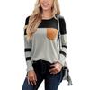 Women's Casual Round Neck Loose Collision Stripes Splicing Long-Sleeved Tops