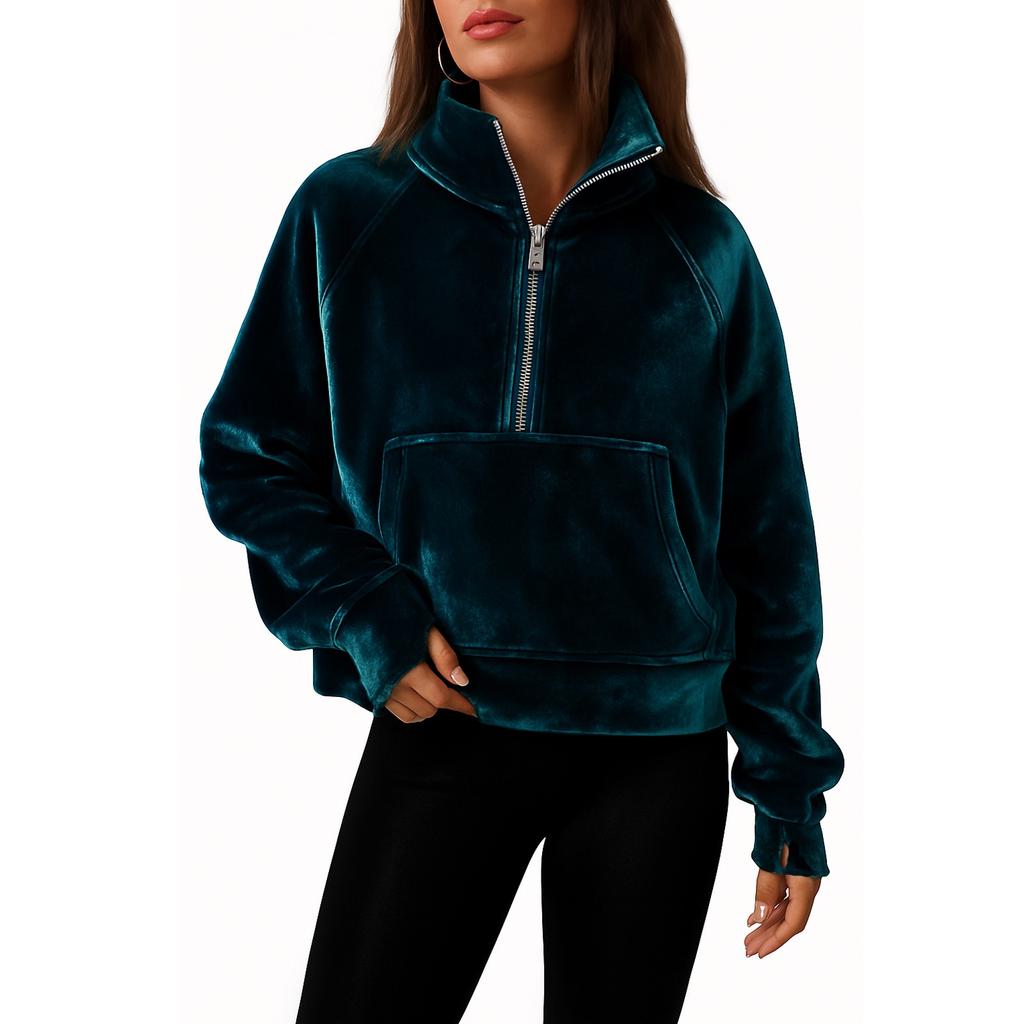 Womens Oversized Half Zip Sweatshirt Casual Long Sleeve Loose Fall Cropped Pullover Tops