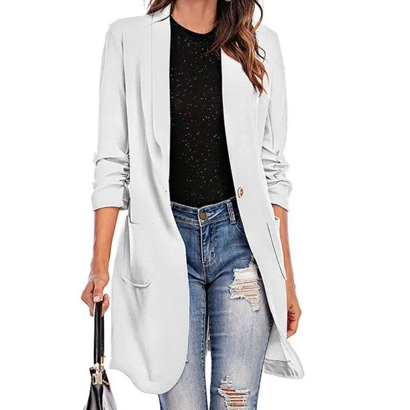 

Осенне-зимний женский длинный пиджак с семиточечным рукавом и карманом с пряжкой XL