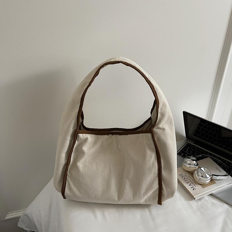 Corduroy Tote Bag Women's Commuter Shoulder Bag Large Capacity Student Class Handbag