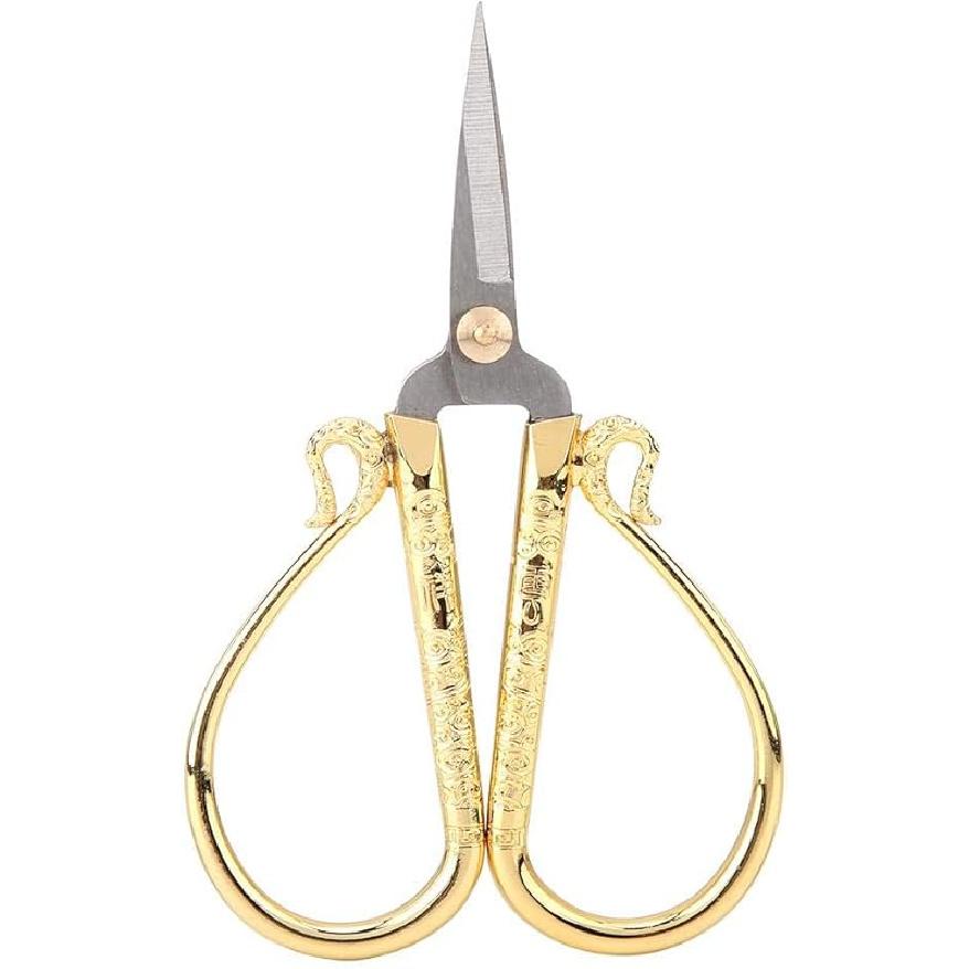 European Retro Scissors, Vintage Stainless Steel Scissors Mini Vintage Sewing Scissors Creative Cross Stitch Classical Cutting DIY Crafts Tool (Gold)