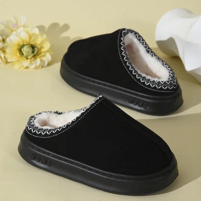 Fashion New Autumn and Winter Thick Soled Fluffy Slippers for Women's Home Flat Shoes, Fashionable Plush Home Oversized Casual Shoes