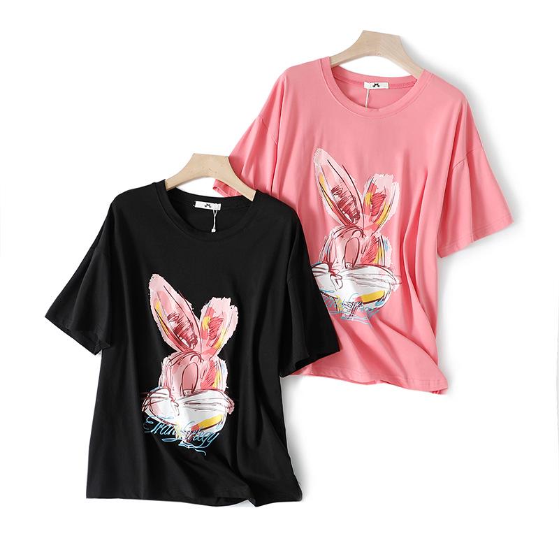 

Plus Size Cartoon Print T-Shirt - Summer 2025 Collection, Casual Loose Fit, Round Neck, Slimming Style, 120-300 Jin 3XL (160-190 jin)