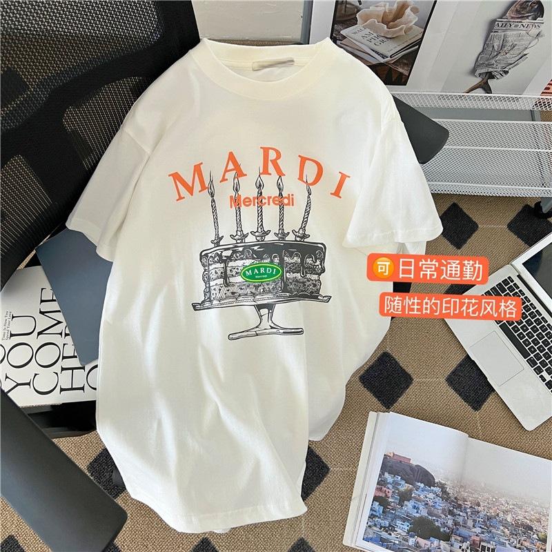 

% Pure cotton shoulder back bag collar new candle ins short sleeve T-shirt women s spring and summer new S белый