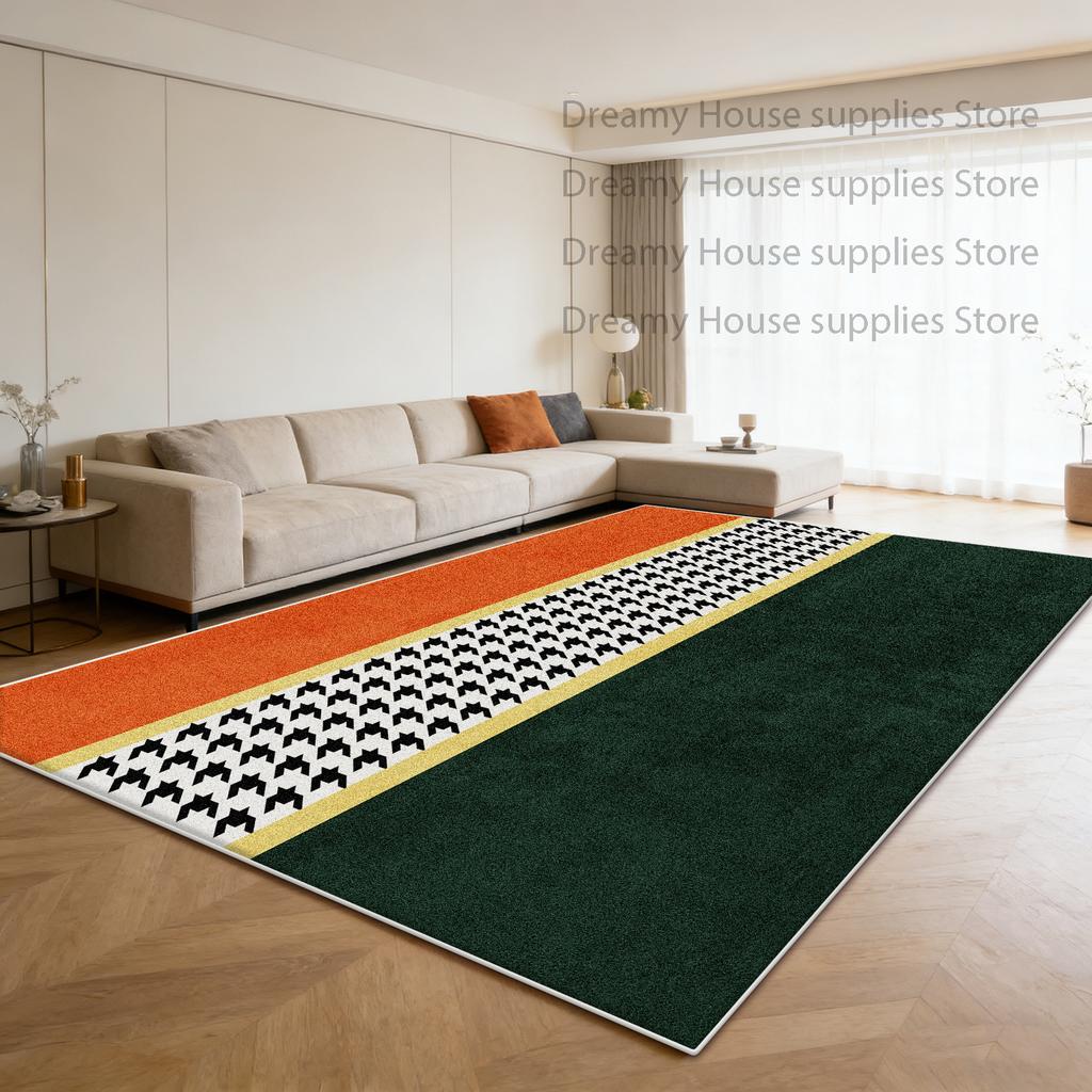 Modern Geometric Large Carpet for Living Room Orange Home Decoration Sofa Coffee Tables Mat Bedroom Washable Non-slip Plush Rug