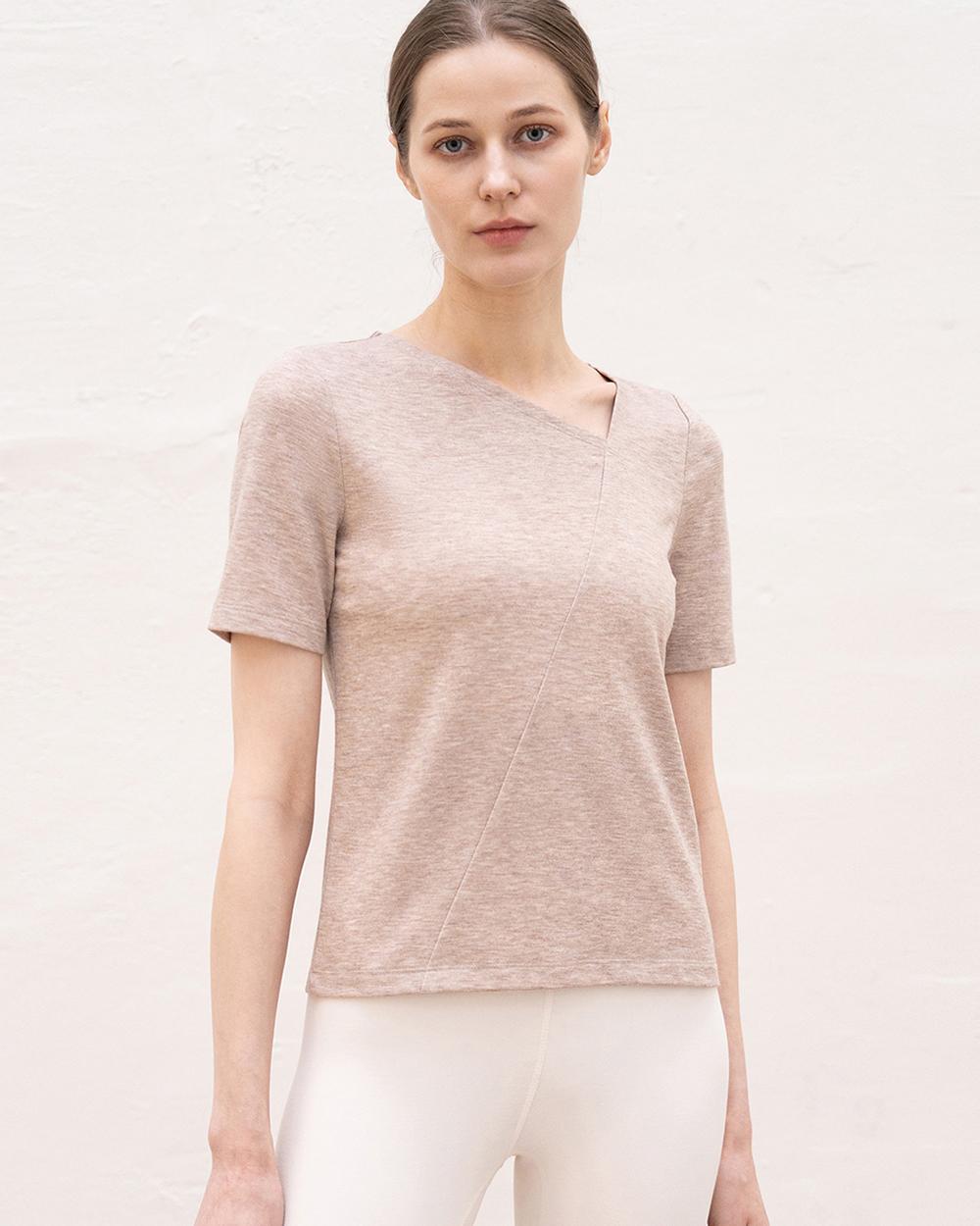 Formative (Fm40522) Asymmetrical Neck Short Sleeve_Almond Melange L