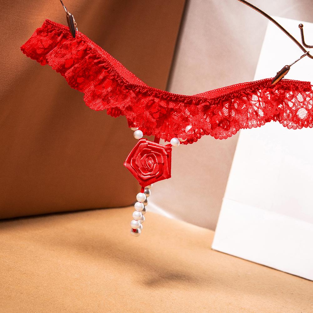 Sexy kvinner Blonderundertøy Dameundertøy Skrittløse truser Perler Perler G-strenger for kvinner Thongs Åpent skritt Sextruse Blomstert gjennomsiktig truser